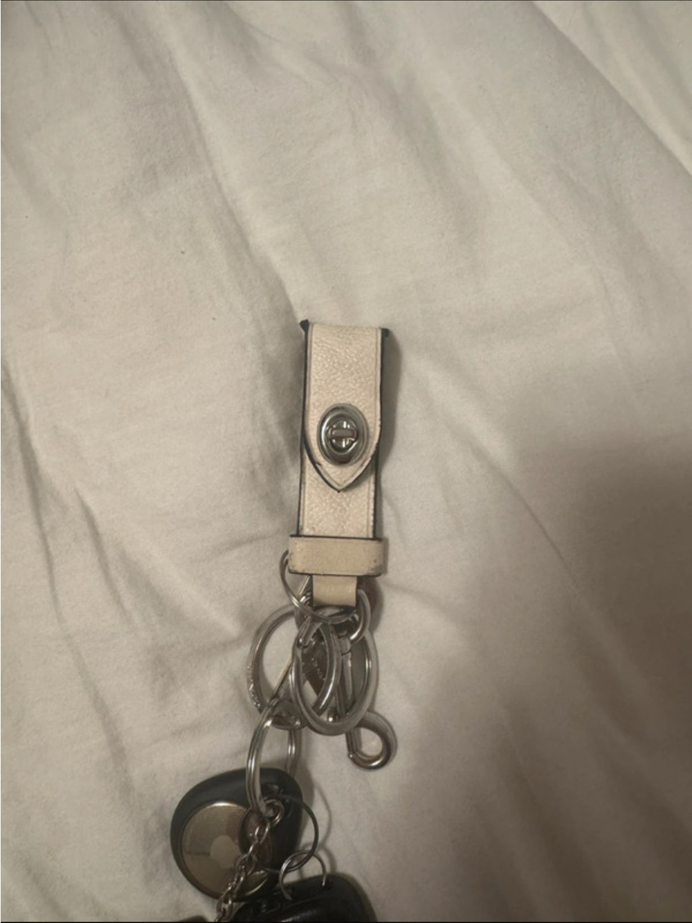 Coach Leather Keychain Strap in Cream with Silver Hardware